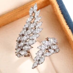 Angel Wings Crystal Burst Wrap Ring – High-Shine Adjustable Jewelry
